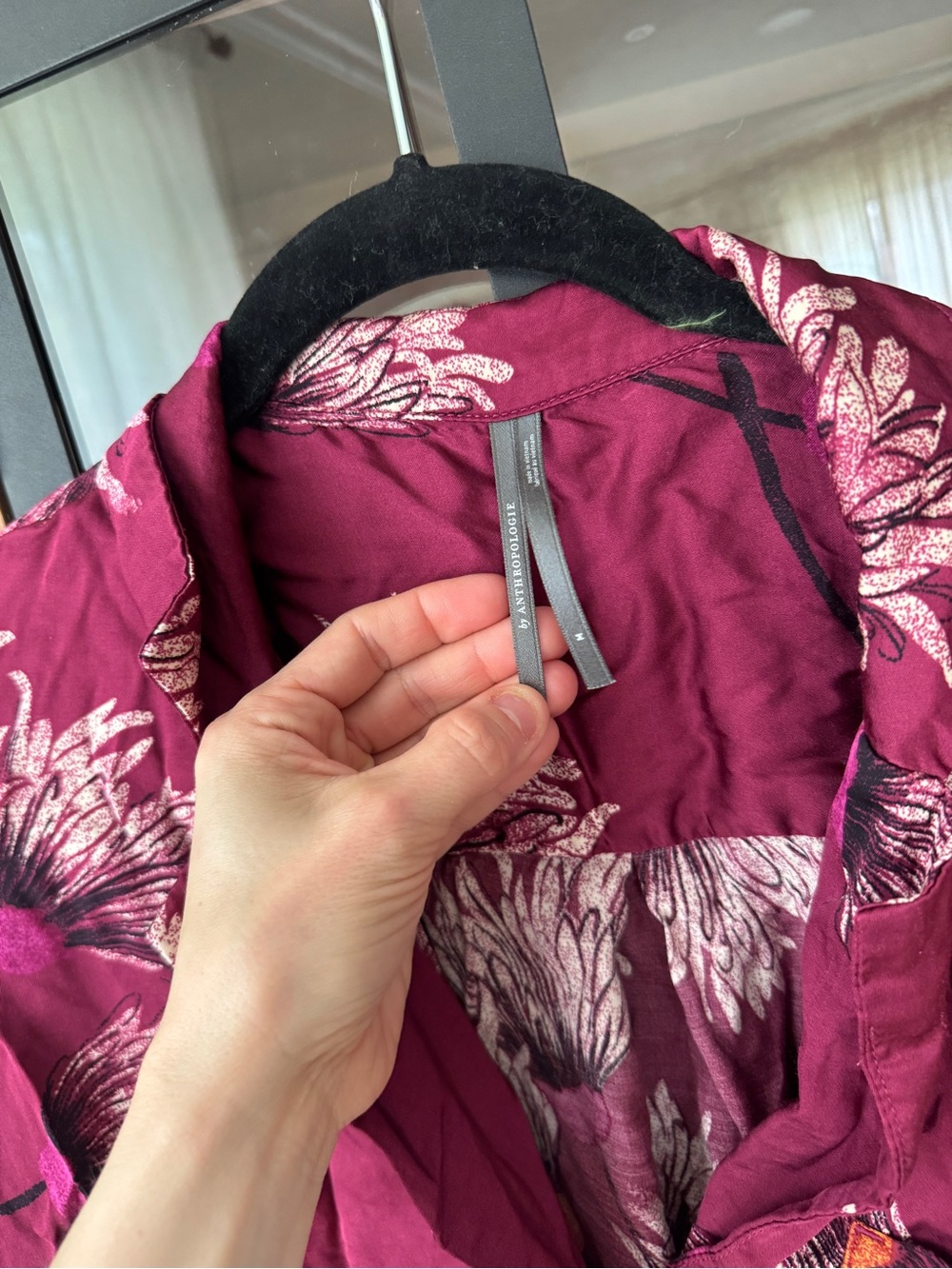 Anthropologie pajamas shirt Oversized Button down satin mulberry long sleeve top - Picture 3 of 10